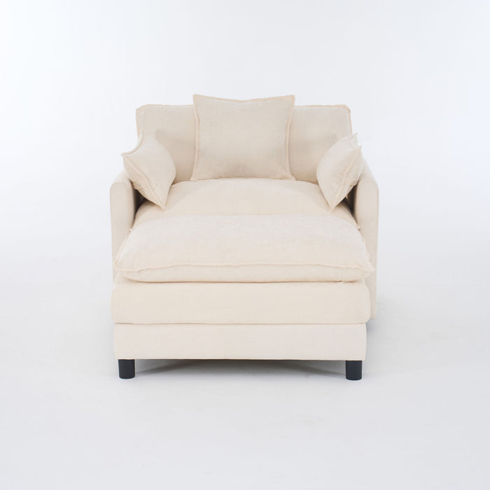 Accent Chair With Ottoman - Beige