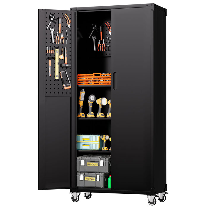 Garage Storage Cabinet With Wheels Heavy-Duty Tool Storage - Black