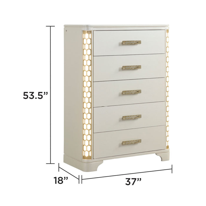 Jasmine - 5 Drawer Chest With Side LED Lightning - Beige
