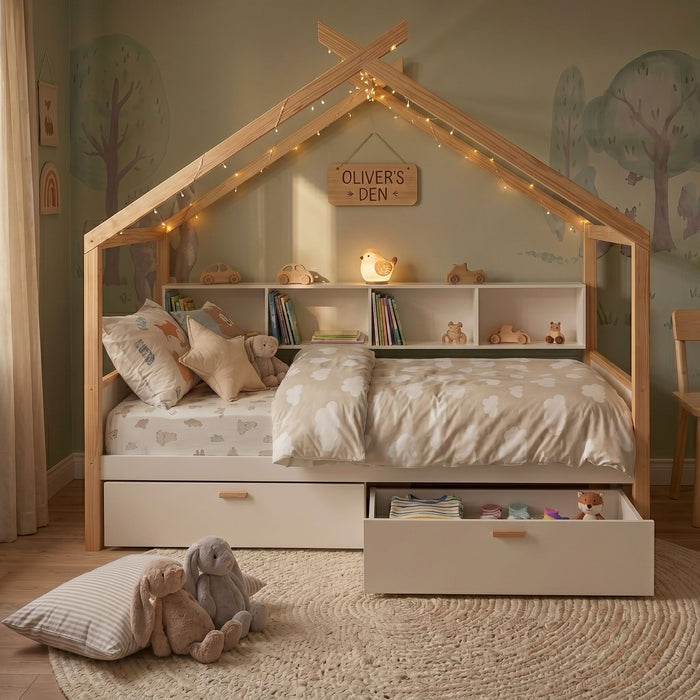 House Bed With Bookshelf Storage