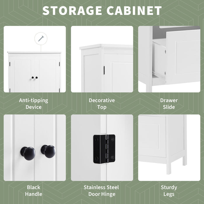 Bathroom Storage Cabinet With 2 Doors And Drawers, Adjustable Shelf