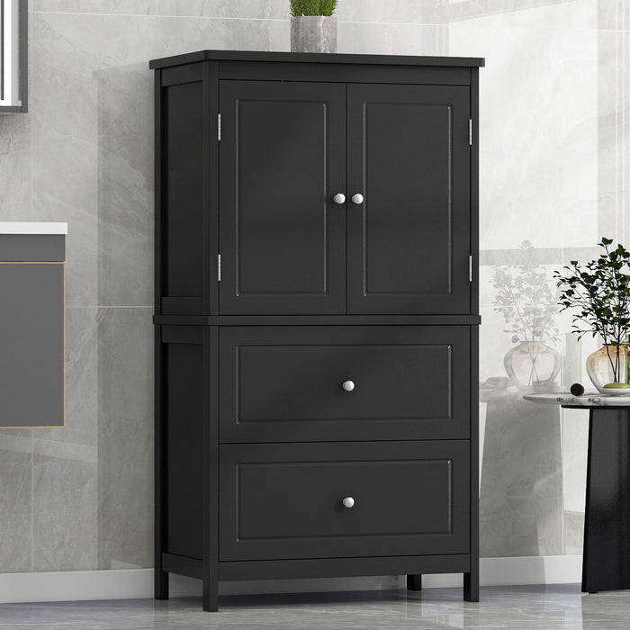Bathroom Storage Cabinet With 2 Doors And Drawers, Adjustable Shelf