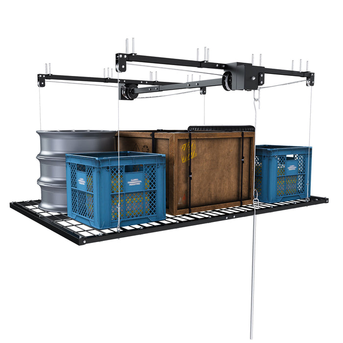 Overhead Garage Storage Rack For High Ceilings & Safety Lock - Black