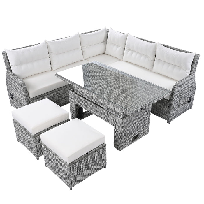 Outdoor Furniture Set Patio Rattan Furniture Set With Adjustable Table, Recliners With Extendable Side Tables And 2 Ottomans