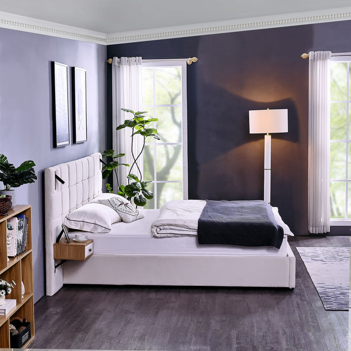 Upholstered Hydraulic Platform Bed With Storage Shelves, Reading Lamps, USB Port