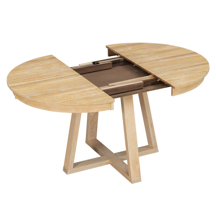 Dining Set With Leaf Round Table And 4 Upholstered Chairs