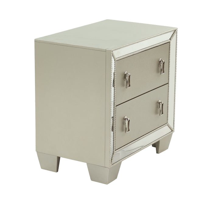 Nightstand With 2 Drawers And Mirror Accent - Silver
