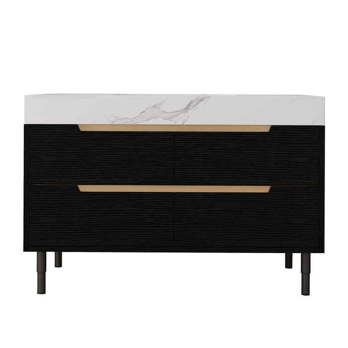 Bathroom Vanity With Undermount Sink, 4 Drawers Storage, Free Standing / Wall Mounted - Black / White