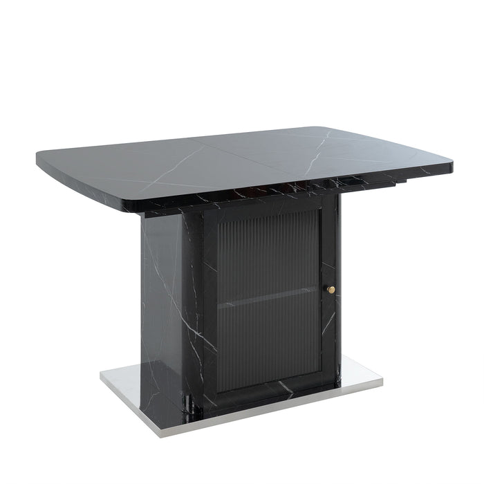 Modern Rectangle Dining Table With Stretchable Top, Storage Cabinet