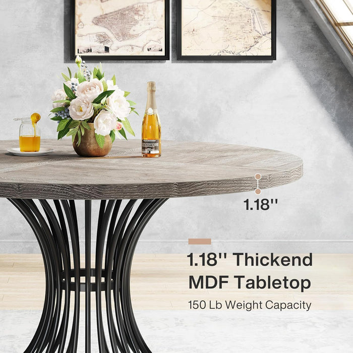 Round Dining Table For 4 - 6, (Table Only) - Gray / Black