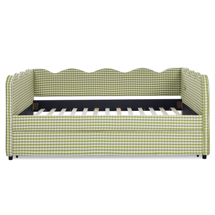 Gingham Daybed With USB Charging Port, Wave-Shaped Design
