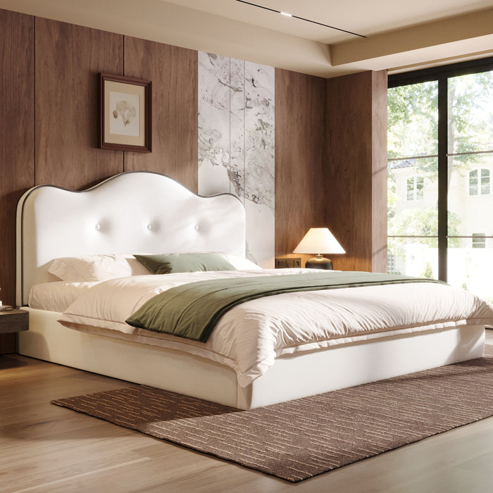Upholstered Platform Bed With Sturdy Frame And Headboard