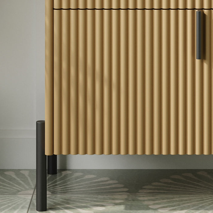 Fluted Bathroom Vanity With Ceramic Sink, Freestanding Design