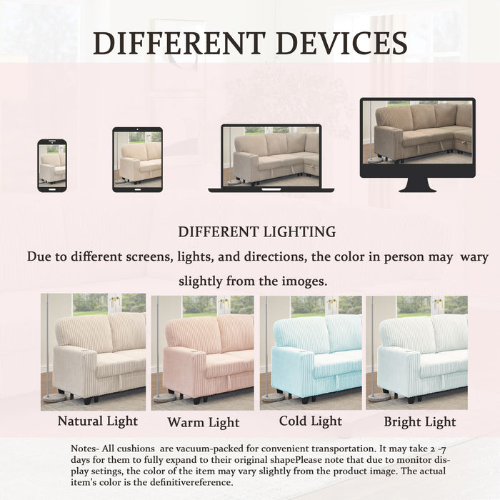 L-Shaped Sofa With Pull Out Sofa Bed With USB