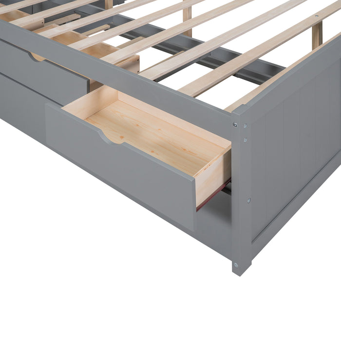 Captain Bed With Built In Bookshelves, 3 Storage Drawers, And Trundle