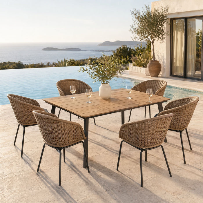 7 Piece Outdoor Patio Dining Set For 6, Conversation Set With Table & 6 Armchairs - Purple Pink Flower / Yellow