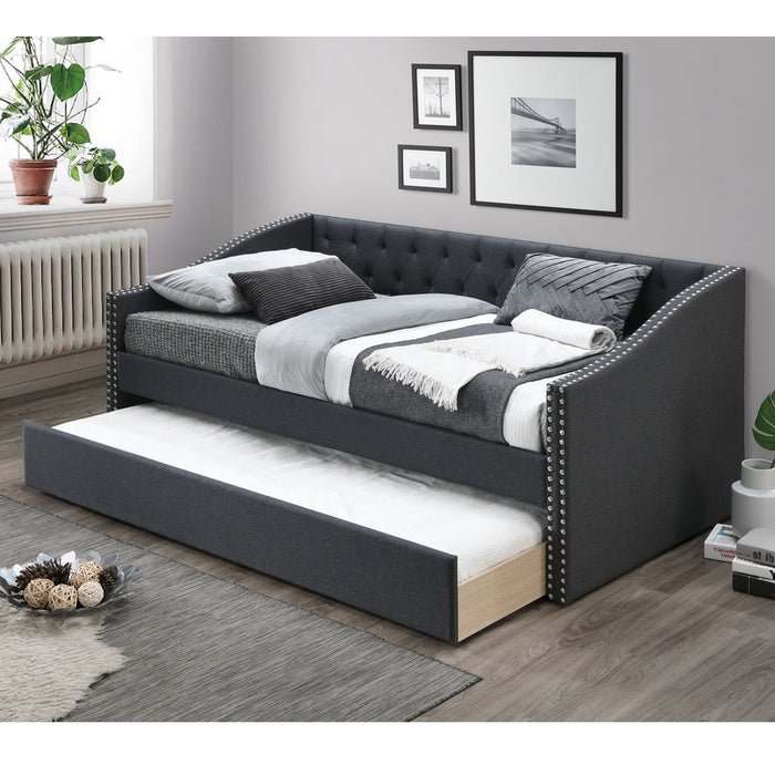 Daybed With Trundle Nailhead Trim Button Tufted