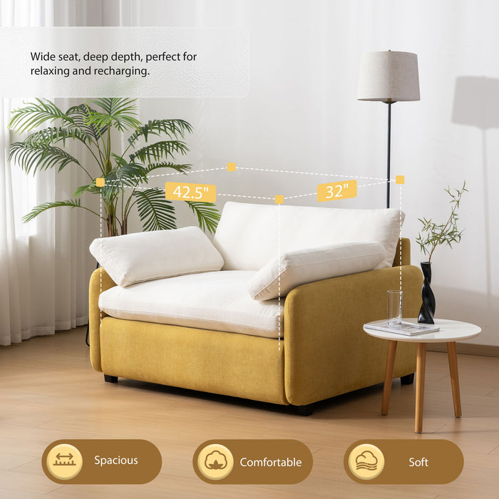 Oversized Single Sofa Chair Wide And Deep Seat, Modern Upholstered Comfy Blocking Couch Lounge With Pillows