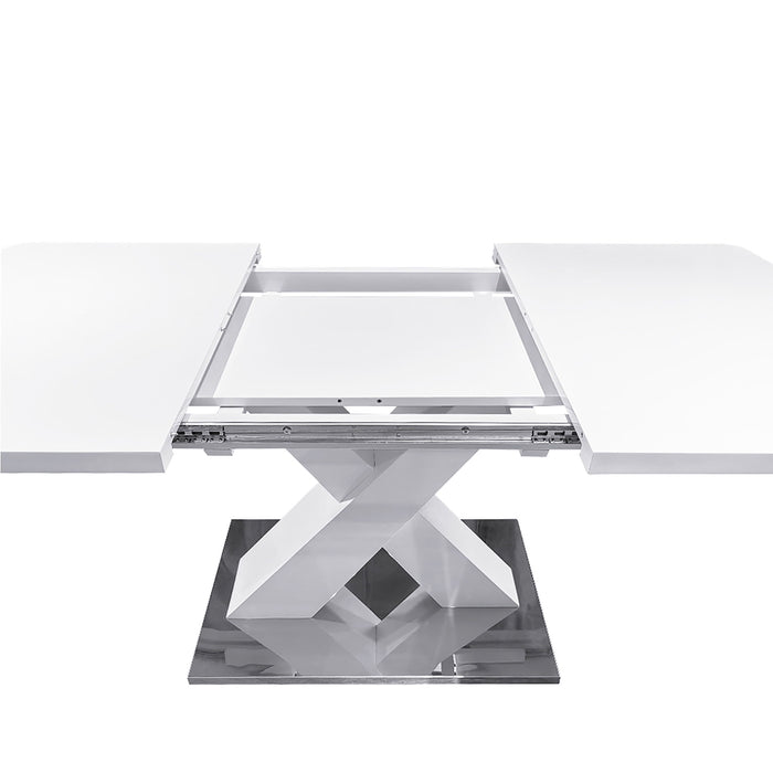 Rectangle Dining Table, Stretchable, X Shape Legs - White