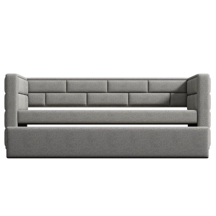 Upholstered Twin Size Daybed With Trundle, Padded Back And Sides - Gray