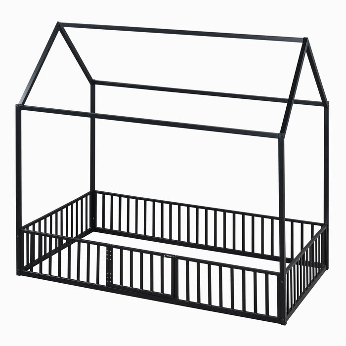 Metal House Bed With Fence And Door