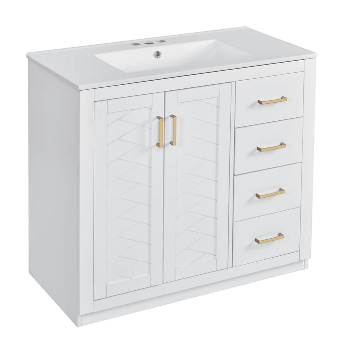 Modern Bathroom Vanity With Ceramic Sink, Freestanding Set With Drawers And Soft-Closing Doors