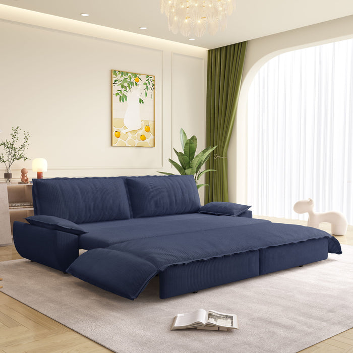 Queen Pull Out Sofa Bed, Convertible 3 In 1, Multi Functional - Blue