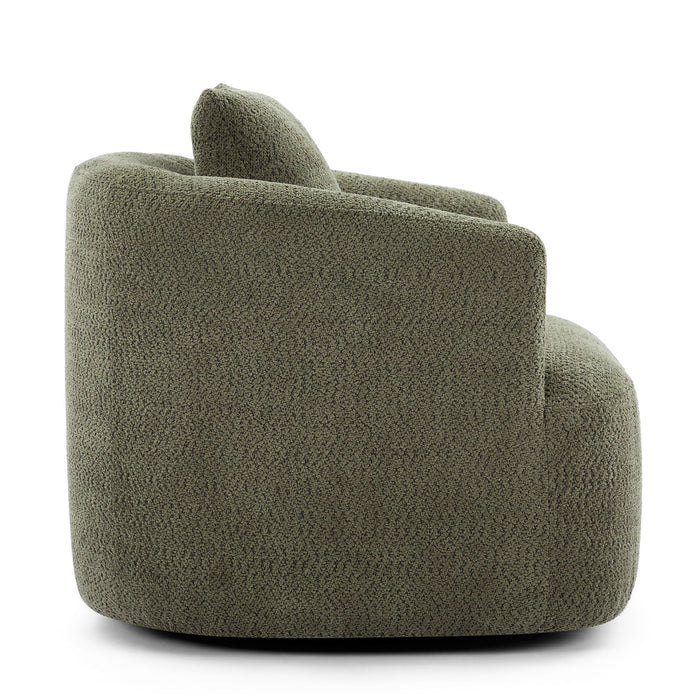 360° Swivel Barrel Sofa Chair With Throw Pillow, Chenille Upholstered Accent Chair