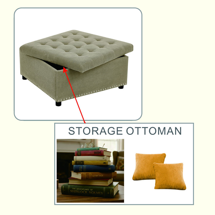 Square Tufted Storage Ottoman With Nailhead Trim