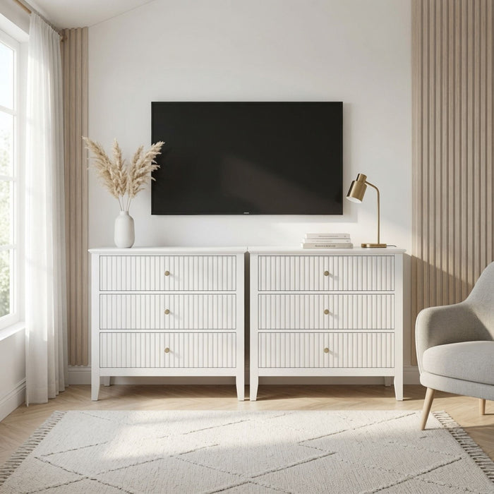 3 Drawer Nightstand, Wide With Soft Close Slides - White