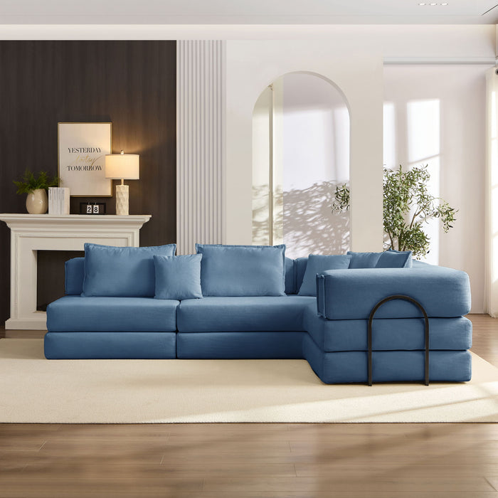 Modular L Shaped Floor Living Room Sofa Set With 6 Pillows
