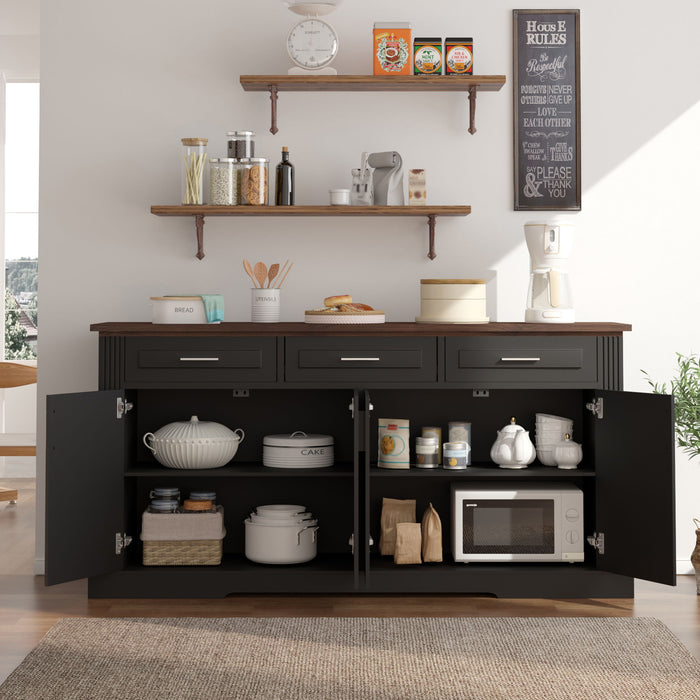 Fluted Sideboard Buffet Cabinet With 4 Doors And 3 Drawers