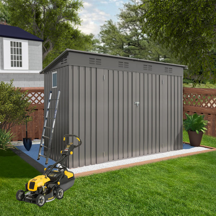 Outdoor Storage Shed 4 X 9 Ft With Sloping Roof And Vents For Garden And Patio - Gray