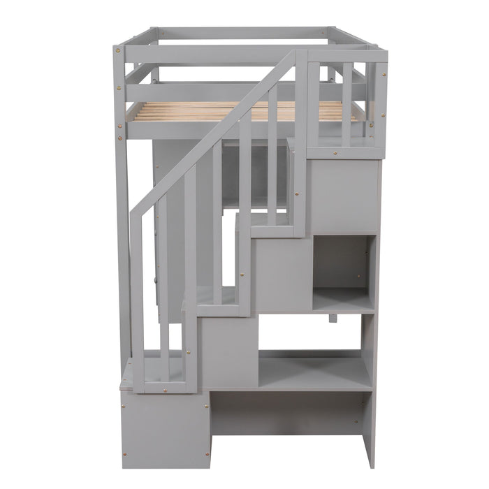 Loft Bed With Storage Drawers And Stairs With Shelves