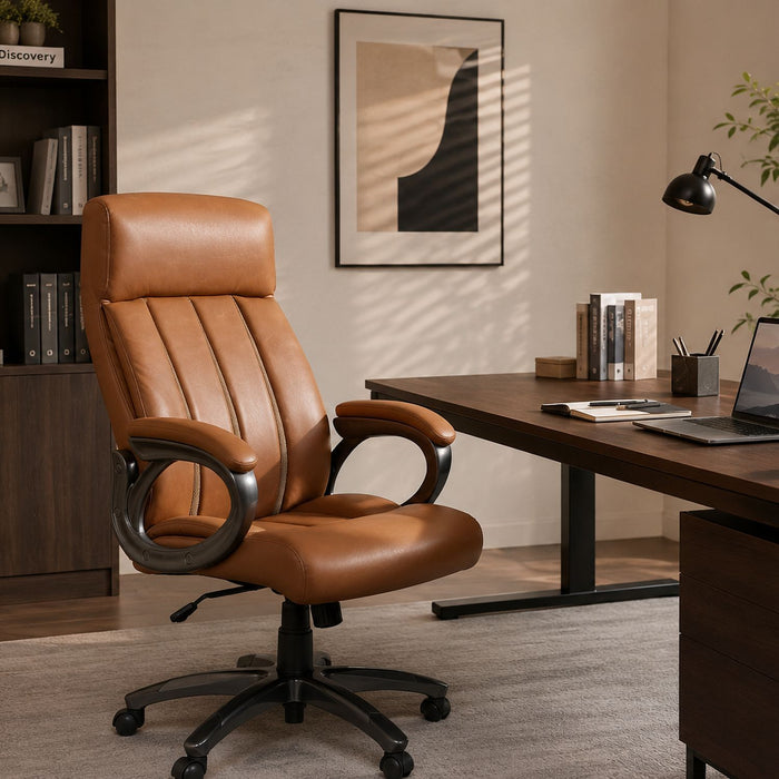 Executive Office Chair, Height Adjustable, Swivel With Padded Armrest & 5 Point Base - Antique Brown