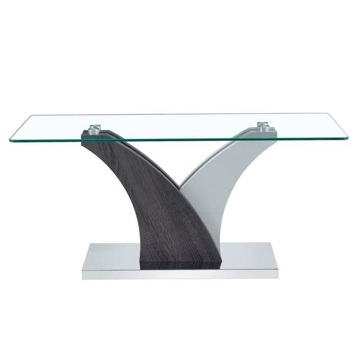 Artistic Rectangular Coffee Table With Tempered Glass Countertop