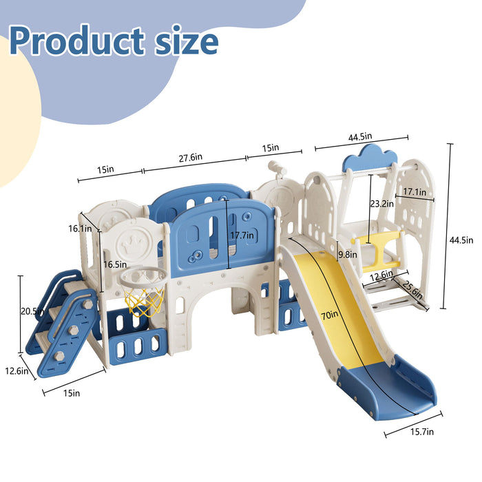 Oddler Slide Kids Slide For Toddlers, Playground With Basketball Hoop, Extra Long Aisle, Strong Swing - Blue / Yellow