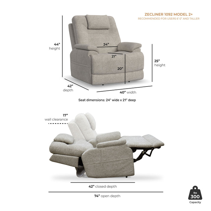 Zecliner Model 2+ - Power Lift Recliner With Power Headrest, Lumbar, Heat & Massage