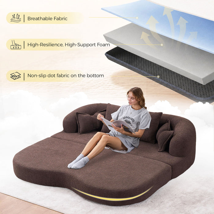 Foldable Sofa Bed, Boneless Couch Convertible Sleeper With 4 Pillows
