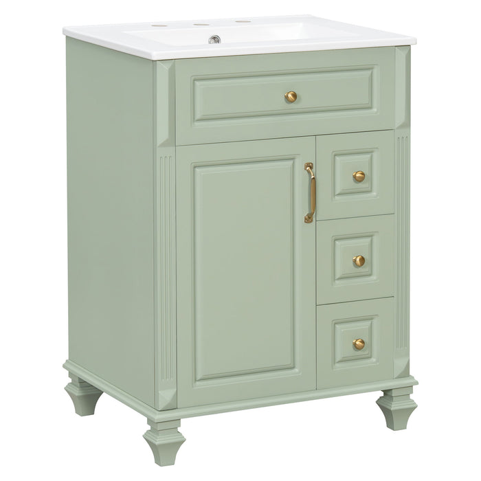 Freestanding Bathroom Vanity With Sink, 3 Drawers & Flip-Out Drawer
