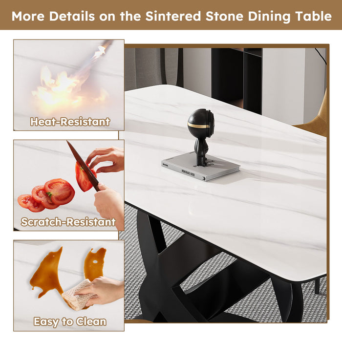 Rectangular Dining Table, For Dinner Party, 4 Chairs - Black / White