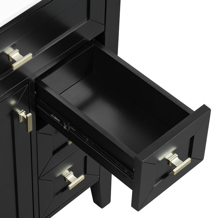 Bathroom Vanity With Sink, 3 Drawers & Cabinet With 2 Tier Door Storage Rack, Soft Close Doors & Drawers