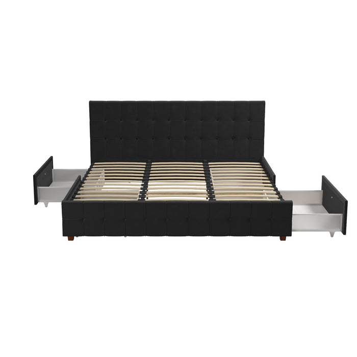King Upholstered Bed With Storage - Black