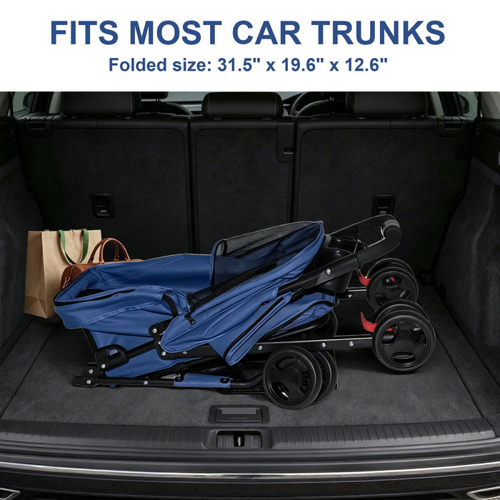 Foldable Pet Stroller For Small Dogs And Cats With Multi Functional Tray