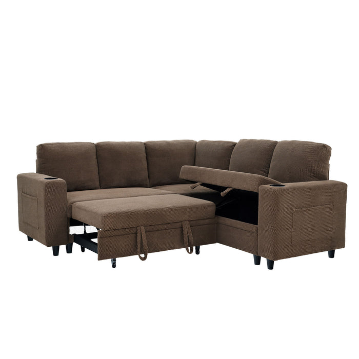 Upholstered L - Shape Sectional Sofa Bed With Pull Out Sleeper And Storage