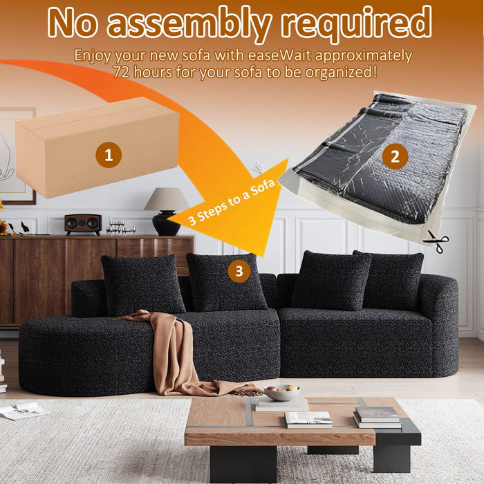 Upholstered Oversized Sectional Sofa, 4 Seater Extra Deep & Wide Seat Curved Cloud Couch With 4 Throw Pillows, Free Combination Living Room - Black