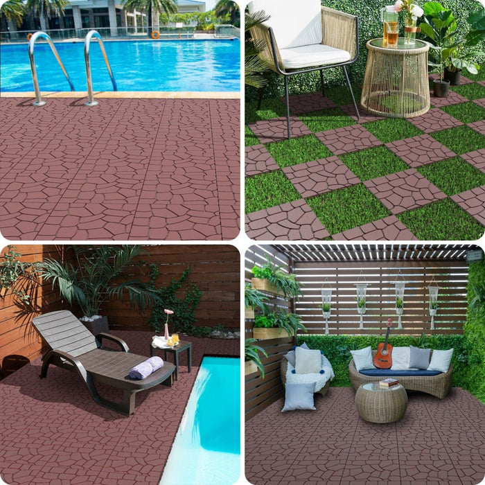 Stone Texture Interlocking Patio Deck Tiles, 44 Pieces