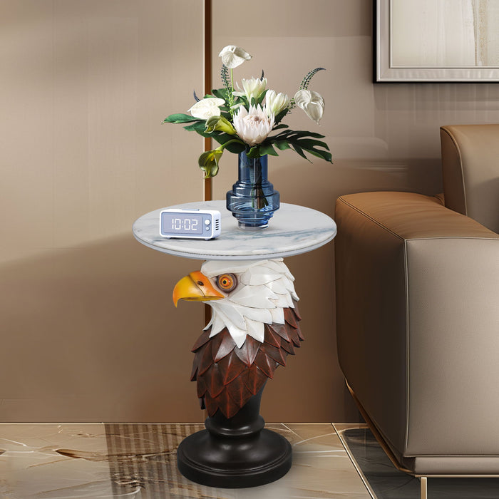 Eagle Head Accent Table, Animal Statue End Tables For Living Room - Brown / Antique White