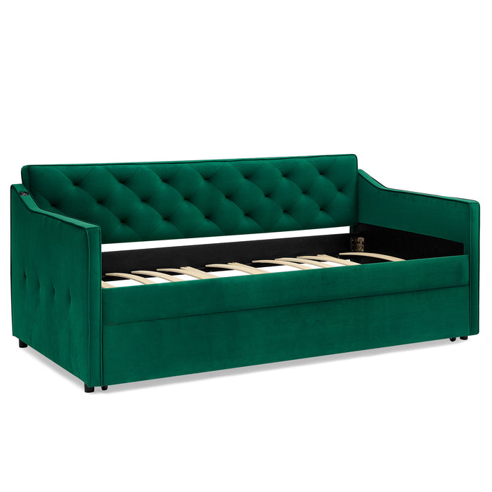 Daybed With Pop Up Trundle And USB Charging Armrest