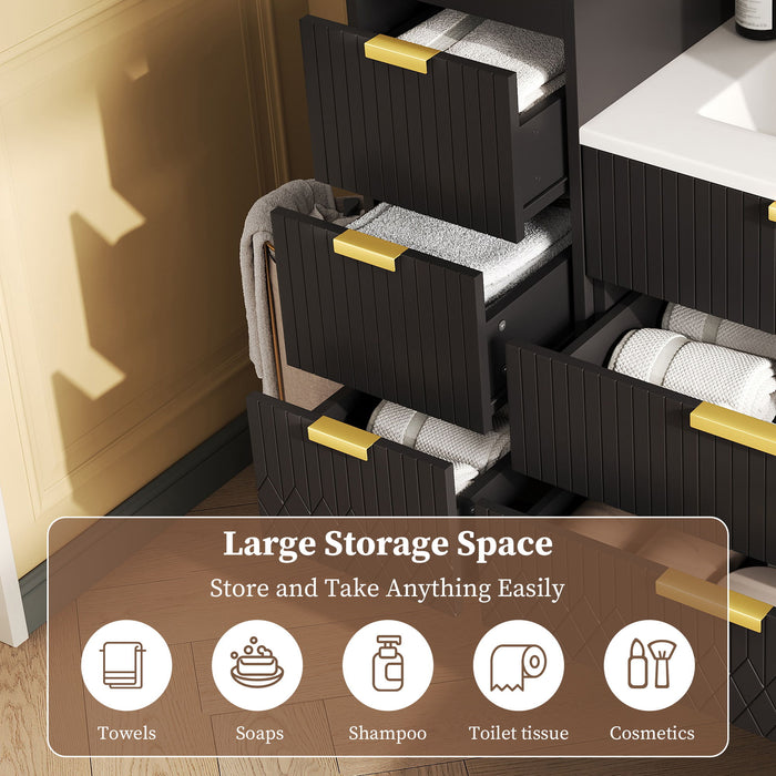 Modern Wall Mounted Floating Cabinet With Drawers For Bathroom